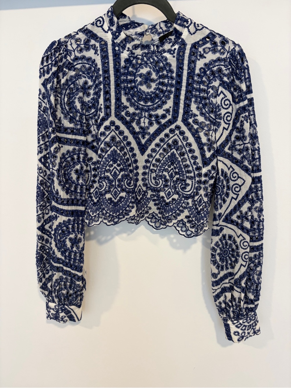 MinkPink Navy & White Embroidered Long-Sleeve Top